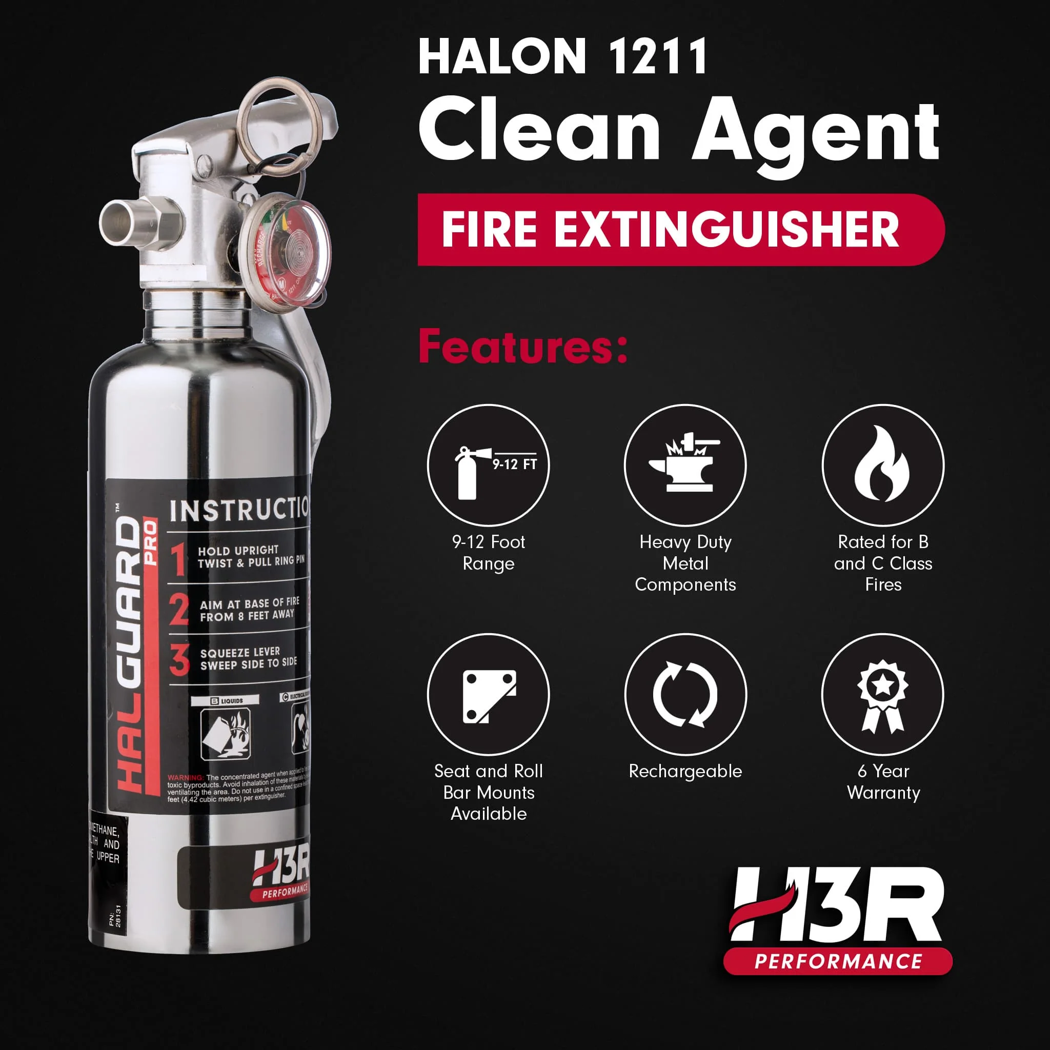 HalGuard PRO Halon Clean Agent Car Fire Extinguisher - 1.25 lb. - Image 6