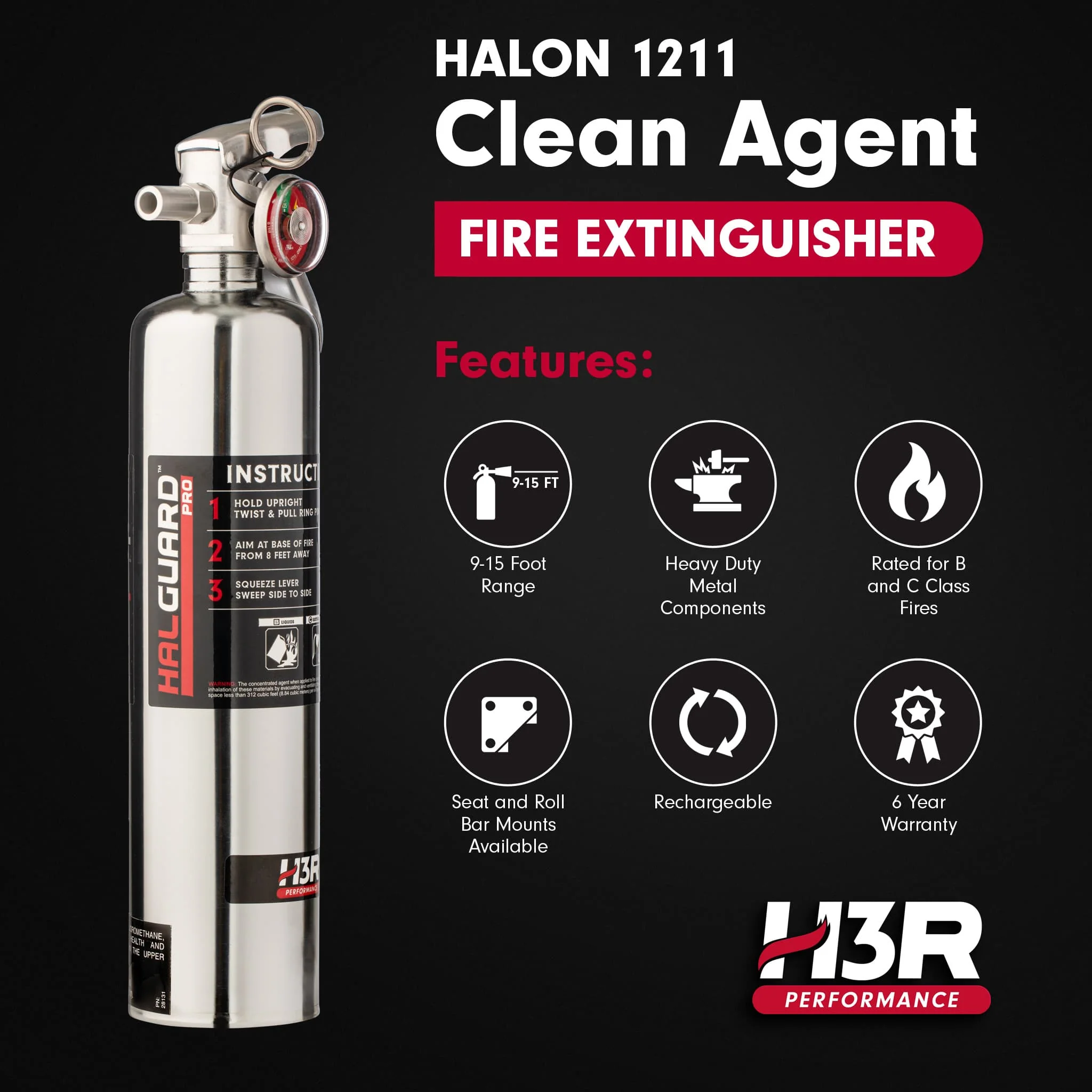 HalGuard PRO Halon Clean Agent Car Fire Extinguisher - 2.5 lb. - Image 6