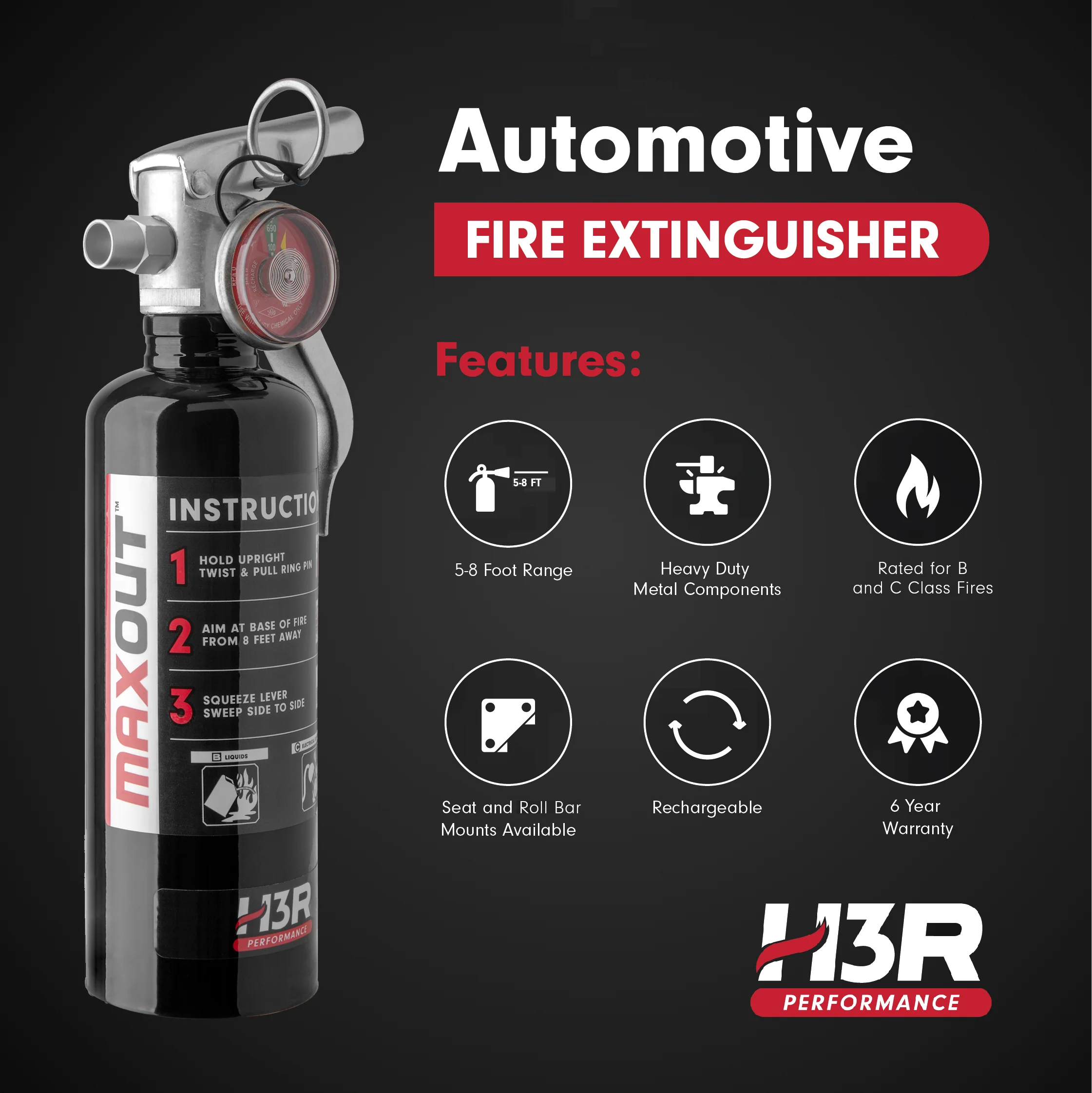 MaxOut Dry Chemical Car Fire Extinguisher - 1.0 lb. - Image 6